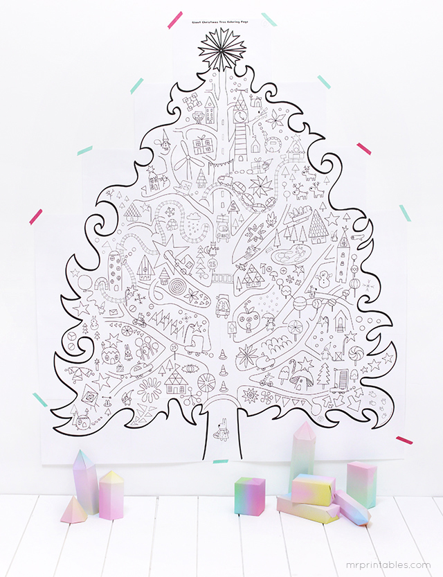 free printable giant Christmas tree coloring pages