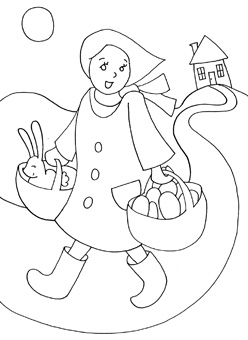 Coloring Sheets  Girls on Lovely Girl Is Carrying Baskets Full Of Eggs For Easter Holidays And