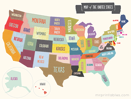 Printable Map Of United States With Capitals For Kids