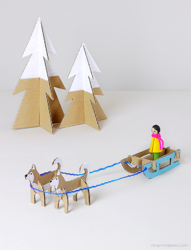 Peg Dolls Winter Wonderland / diy cardboard toy templates / Mr Printables