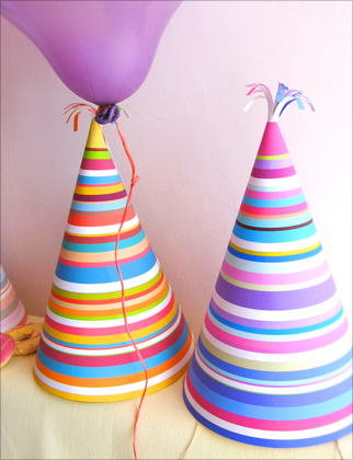 printable party hats in bright stripes