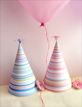 printable party hats in pastel stripes