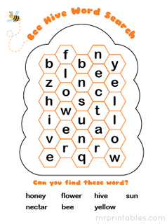 printable word search puzzle bee hive