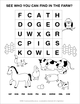 Farm Coloring on Printable Word Search Farm Animals