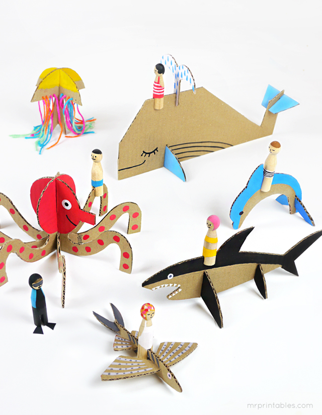 Make Summer Peg Dolls with Cardboard Sea Creatures