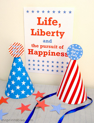 4th of July printables party hats from Mr. Printables via Mandy's Party Printables