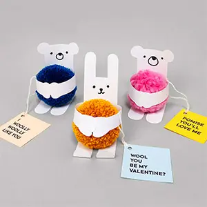 Hug A Pompom! Animal Valentine's Cards
